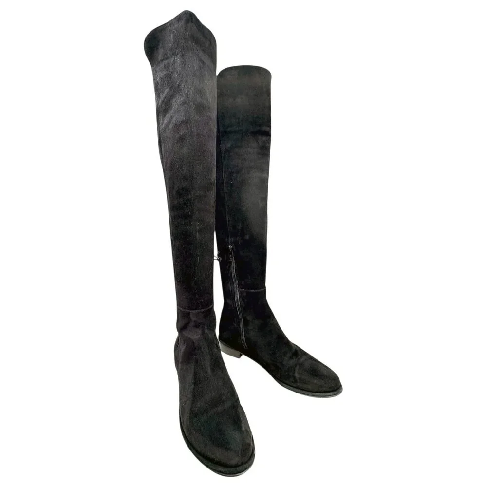 Stuart Weitzman All GOOD Black Suede Stretch‎ OTK Boots